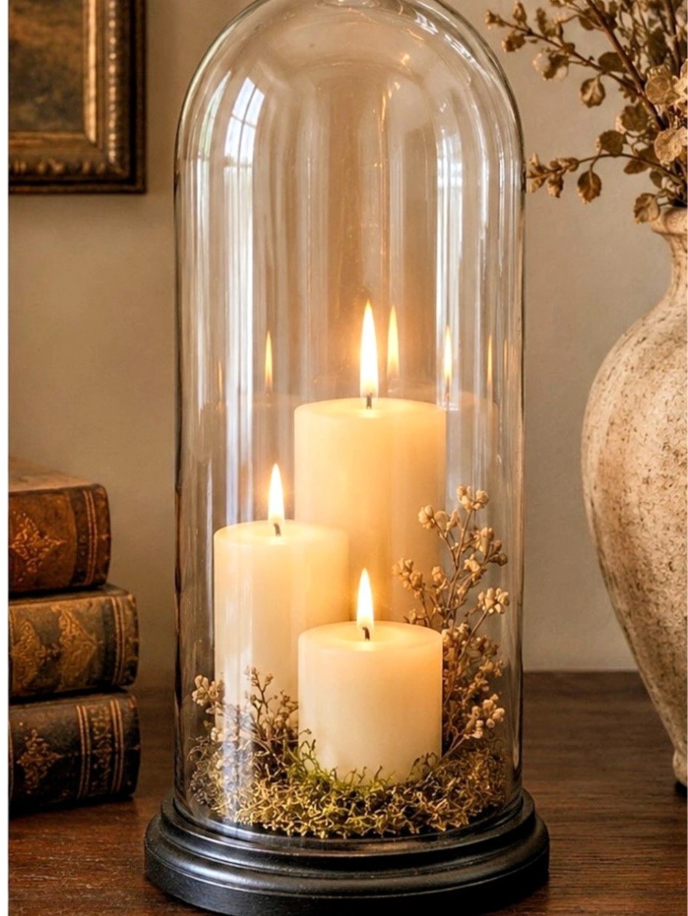 Tall 12” Clear & Black Glass Cloche with Black Base